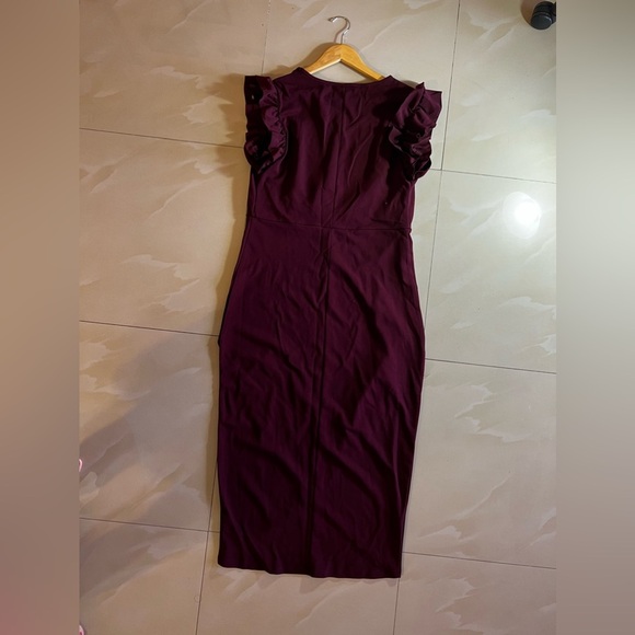 Shein curve - Long Dress - Ruffle Sleeve - Red wine - 1XL maxi dress polyester - Picture 6 of 16